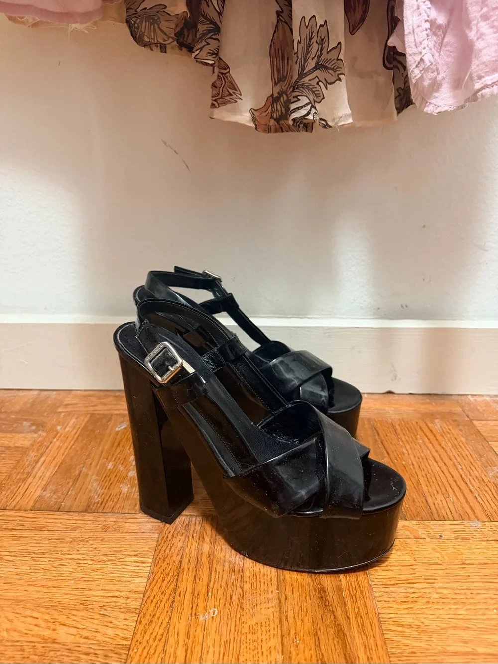 Michael Kors Black Patent Platform Block Heel Sandals